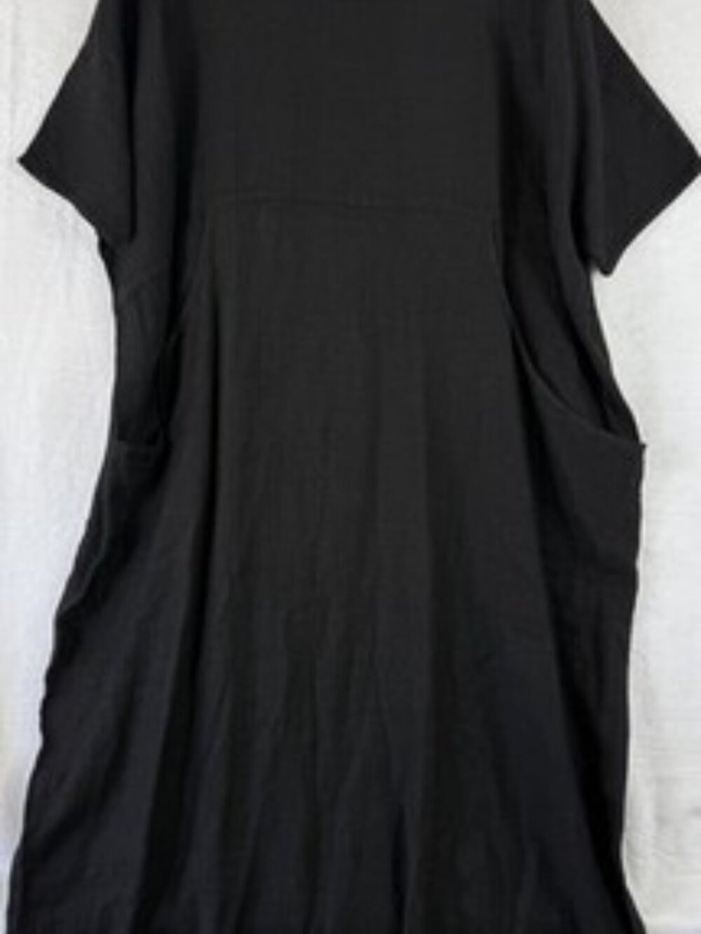 Backstage Linen Dress 3X Black Short Sleeve Vintage Lagenlook Maxi Artsy Women